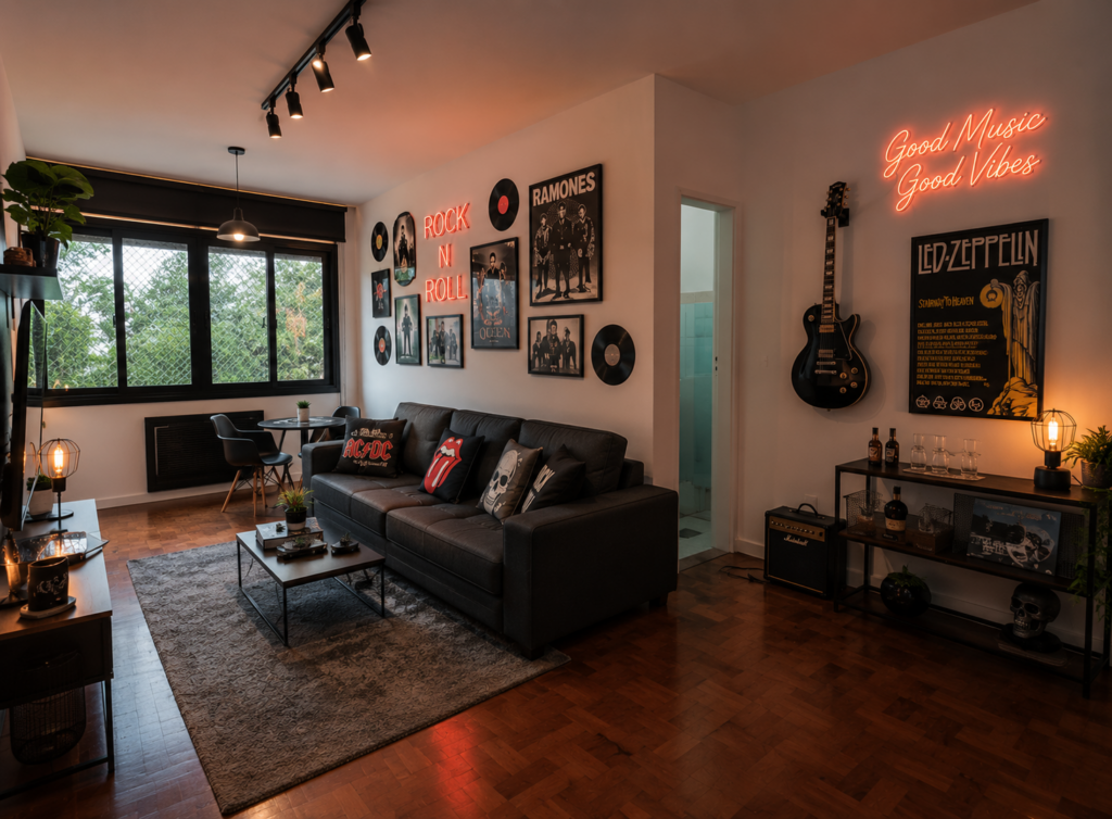Sala temática rock para Airbnb,
